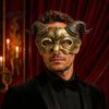 Gothic Masquerade Mask Halloween Ram Horn Demon Mask, Horror Devil Half Face Fade-resistant Lightweight for Cosplay Costume Party Dark Style