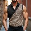 Летние мужские майки без рукавов с отложным воротником и леопардовым принтом в стиле кэжуал