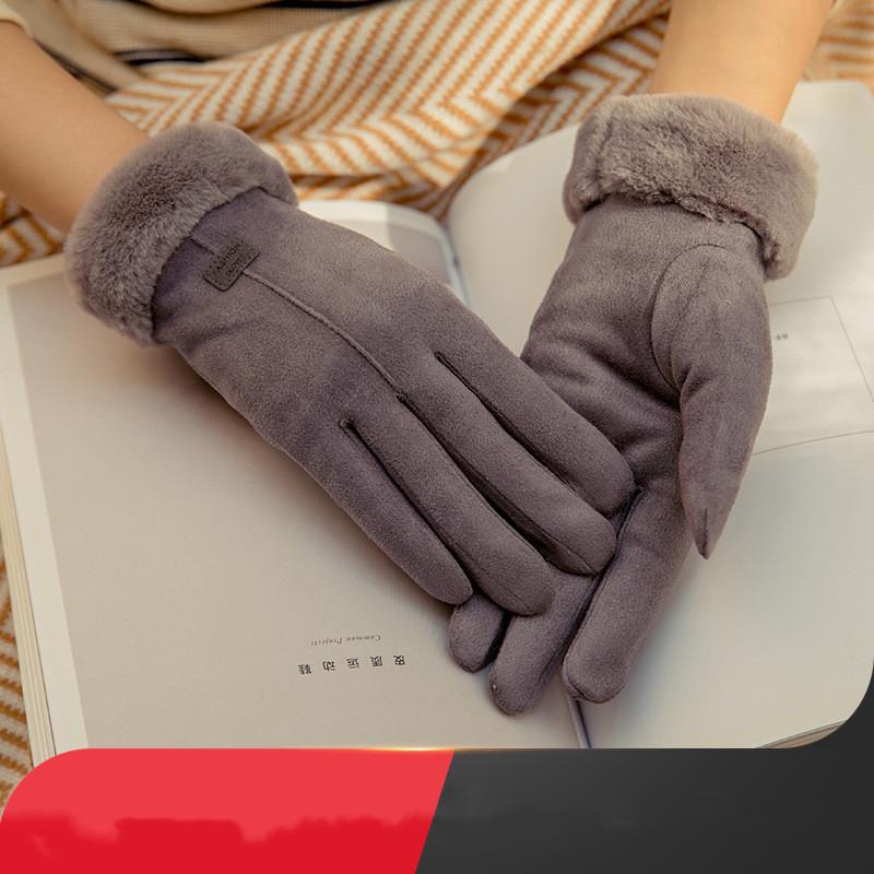 Бархатные перчатки из оленьей кожи, хлопковые утолщенные зимние плюшевые корейские студенты, теплые перчатки для девочек, милые женщины, защищающие от холода осенью и зимой