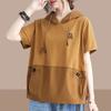 Ayollar uchun futbolkalar Kundalik Vintage Patchwork Futbolka San'at Kapushonli Qisqa Yengli Toplar Yozgi Trend Keng O'lchamli Futbolka