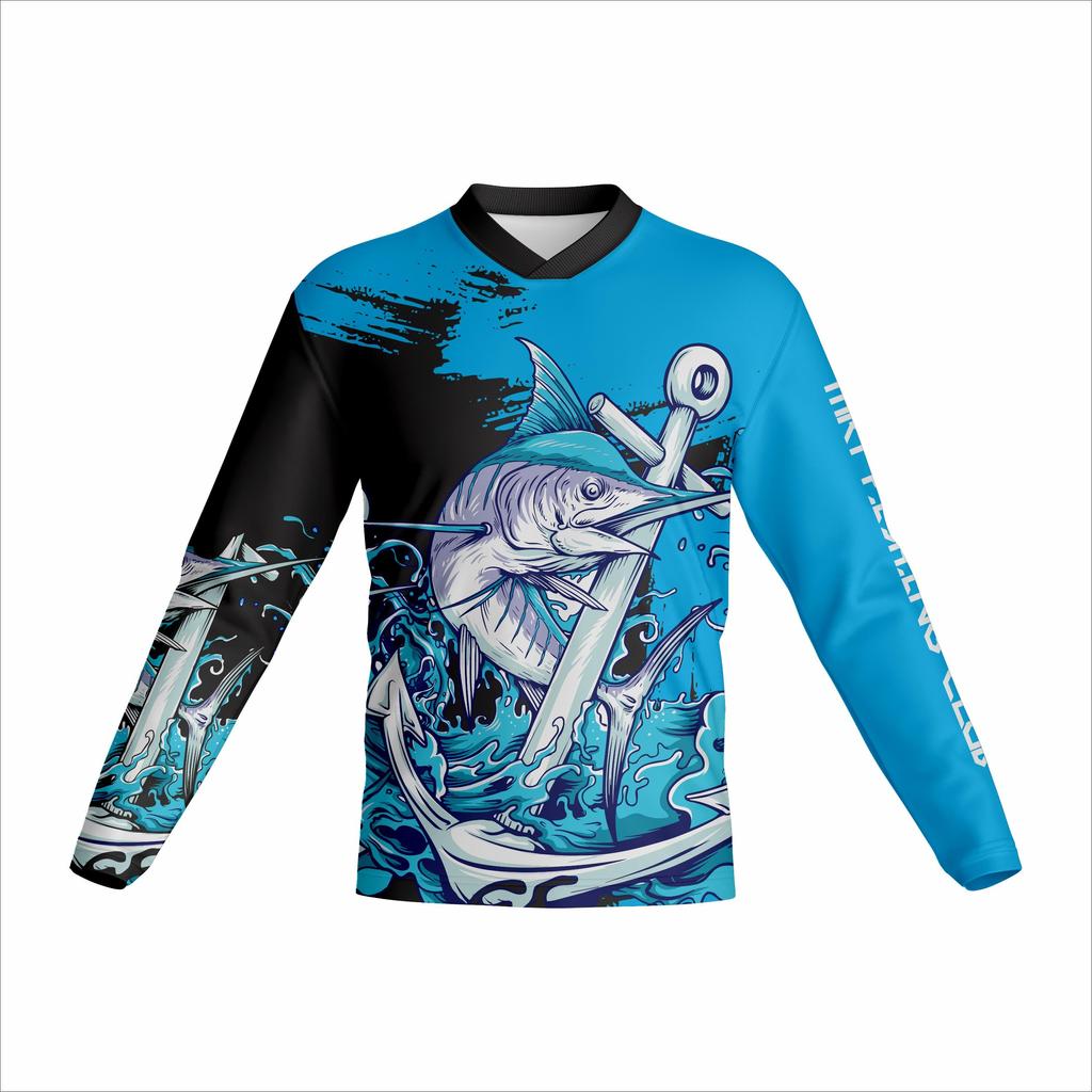 Мужская футболка с круглым вырезом и длинными рукавами для рыбалки, с принтом парусника и пираньи, быстросохнущая рубашка для езды на велосипеде