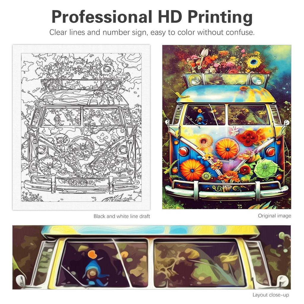 RUOPOTY Картина по номерам своими руками для взрослых, стартовые наборы, цветочный автобус, акриловая краска на холсте, картина по номерам, искусство с рамкой