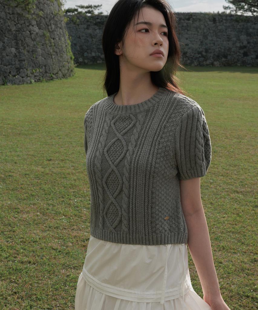 DEHEVE Half Sleeve Cable Knit [Gray]