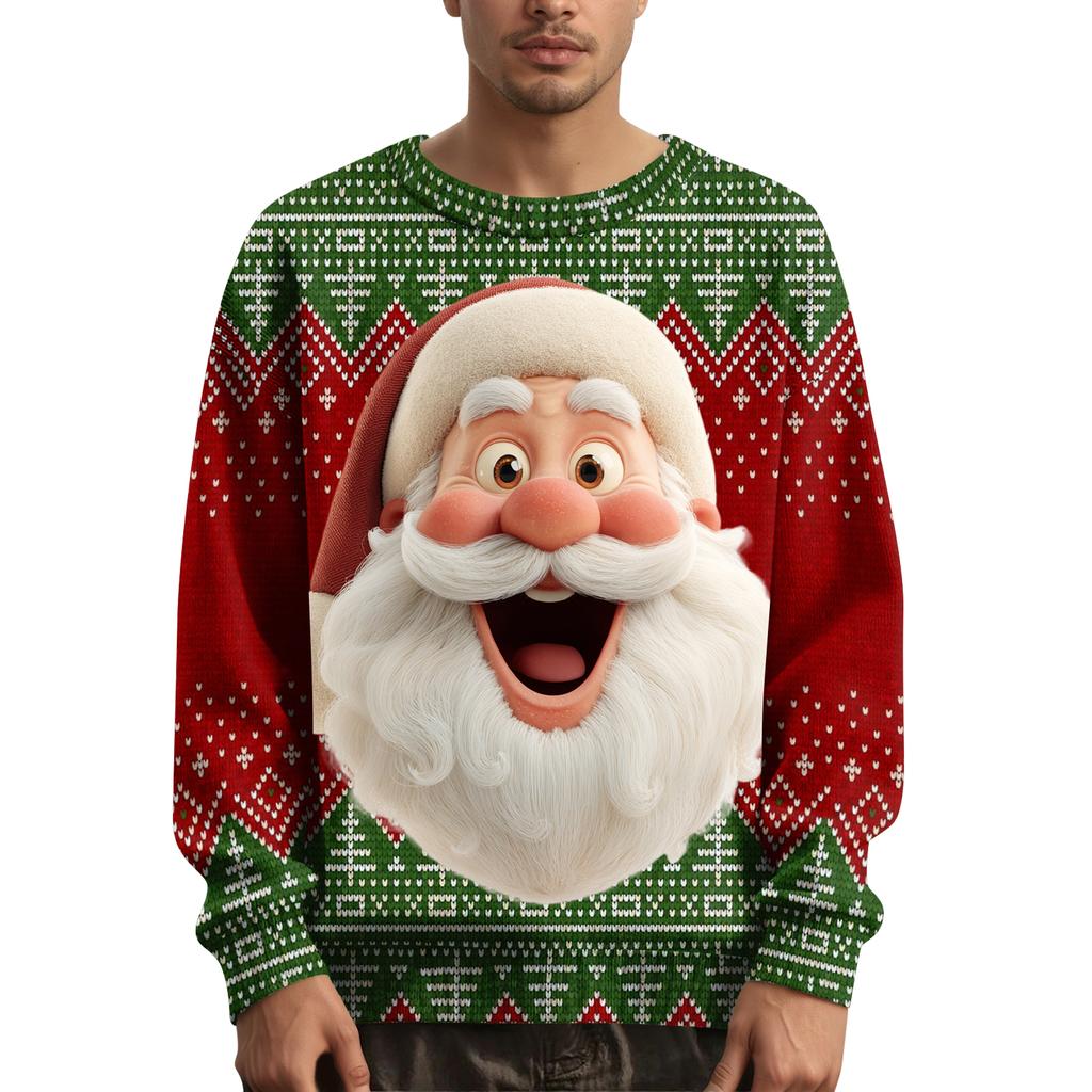 Мужской рождественский свитер с принтованным воротником