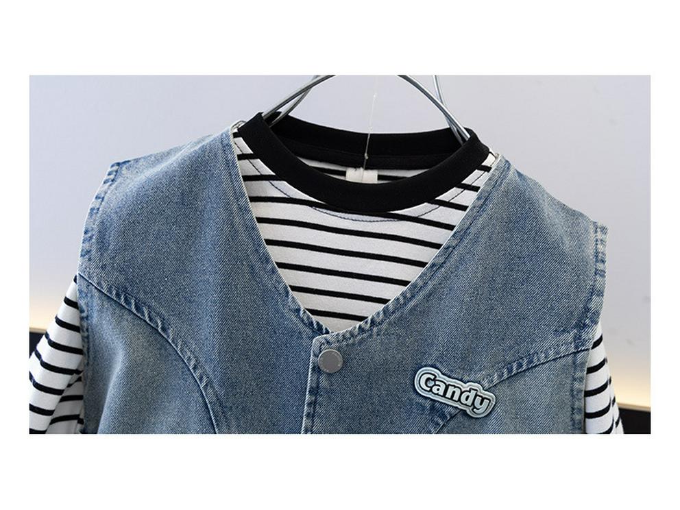 Детский джинсовый жилет, комплект из трех предметов для весны/осени - Модная детская верхняя одежда 2025