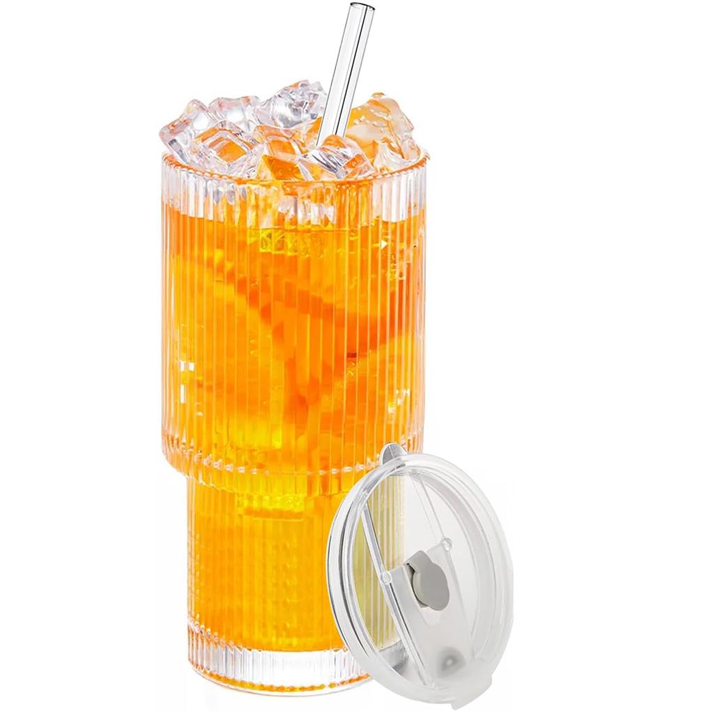 Sturdy And Durable Glass Iced Coffee Cup With Leak-proof Lid And Wide Mouth Opening When Feel Tired