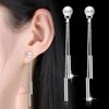 Womens Vintage Korean Fashion Elegant Anti-allergy 925 Silver Plated Mini Simple Tassels Ear Stud Earrings Female Long Ear Jewelry Xmas Gifts