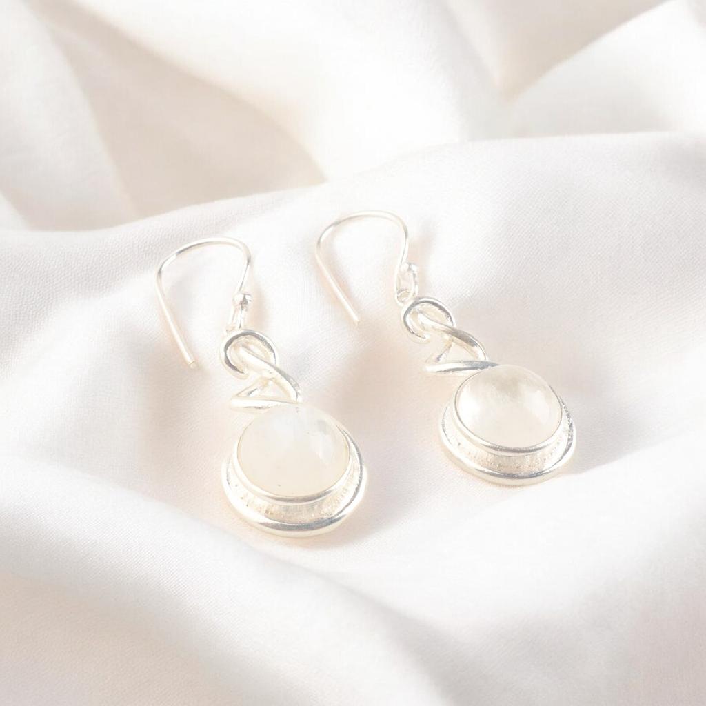 Серьги из натурального радужного лунного камня из стерлингового серебра 925 пробы, подарок для нее CE-14-28