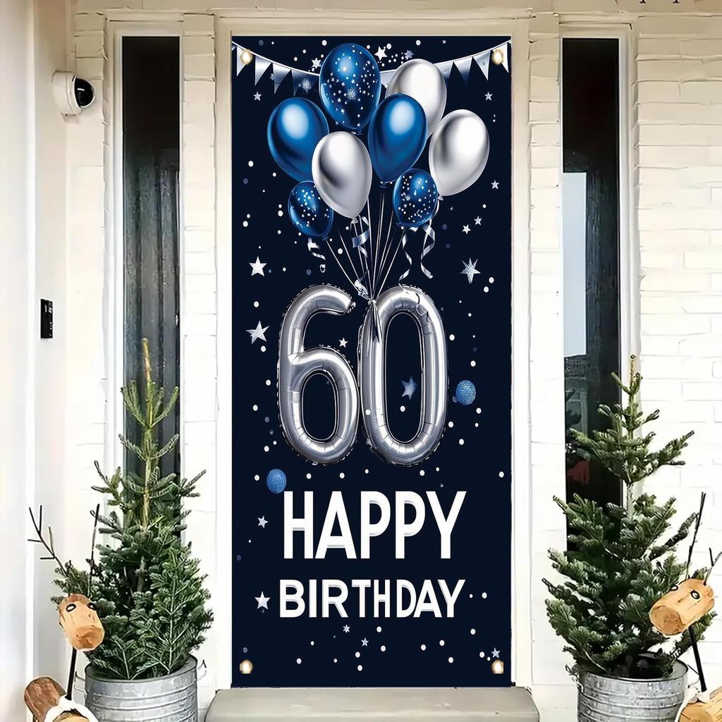 10th Birthday Door Cover Decoration 71 x 35 Inch Blue and Silver Balloon Banner for Tenth Birthday Party Supplies Happy 10 Years Old Photo Booth