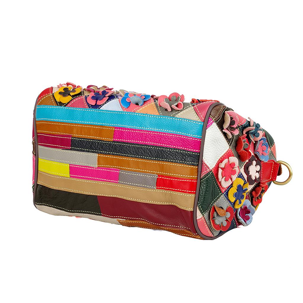Женская кожаная сумка через плечо ручной работы с разноцветной цветочной мозаикой случайного цвета