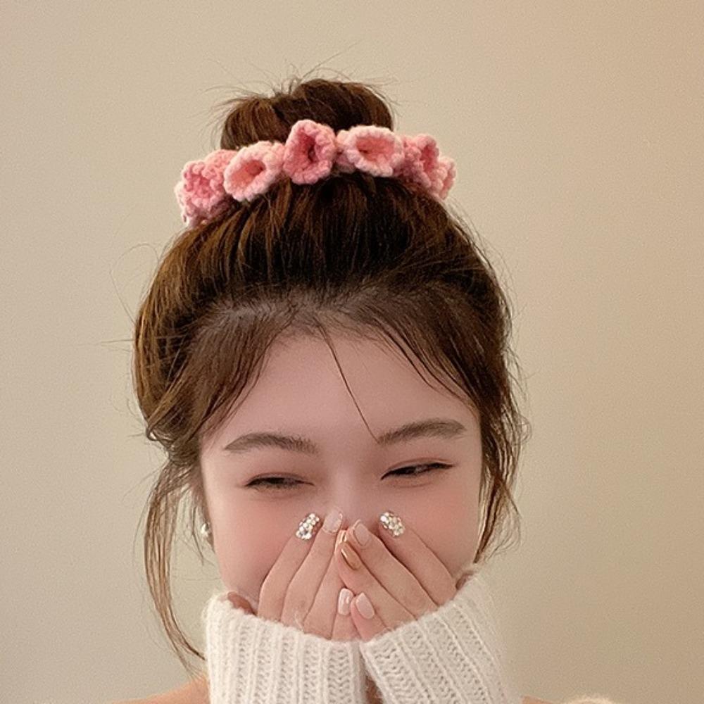 Elastic Knitted Hair Rope Handmade Sweet Hair Tie Cute Crocheted Flower Scrunchies Party