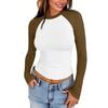 Женская мода Slim Fit с длинным рукавом Colorblock Top