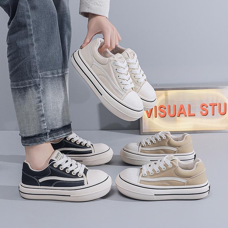 2025 Spring and Autumn New Canvas Shoes Female Student Fashion Lace-up White Shoes Board Shoes Ins Casual Women's Trend Korean Version