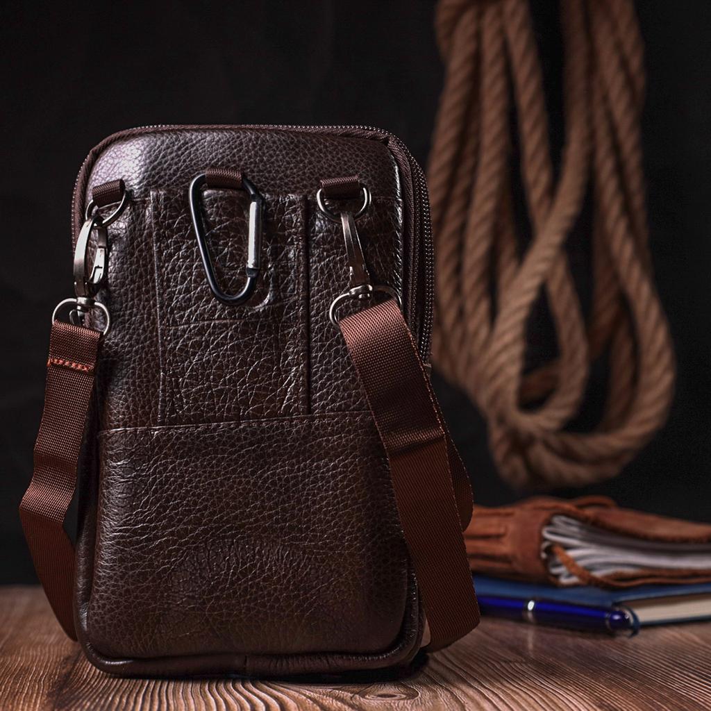 Компактная мужская сумка на пояс из натуральной кожи Vintage Bag 22141 Коричневый