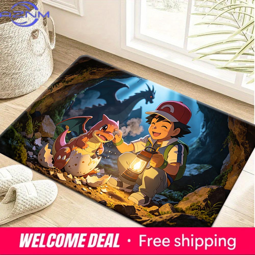 Pokemon Ash and Newborn Charmander Cave Print Non-Slip Floor Mat Doormat