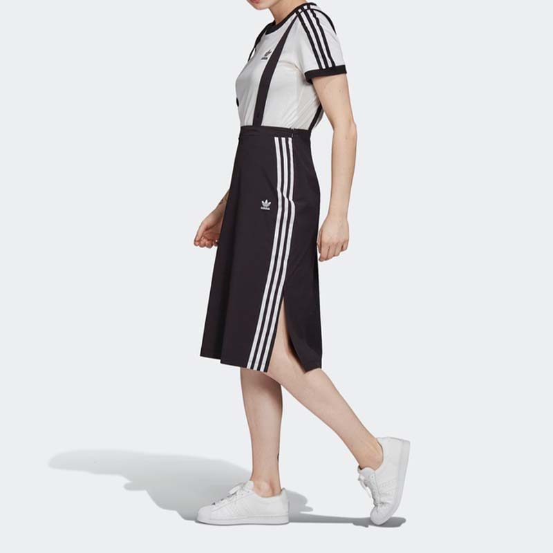 Adidas Оригиналы Спортивное платье-юбка Чинос Полоска Дышащая Быстросохнущая Круглый вырез Без рукавов Женские платья Черный GK3657