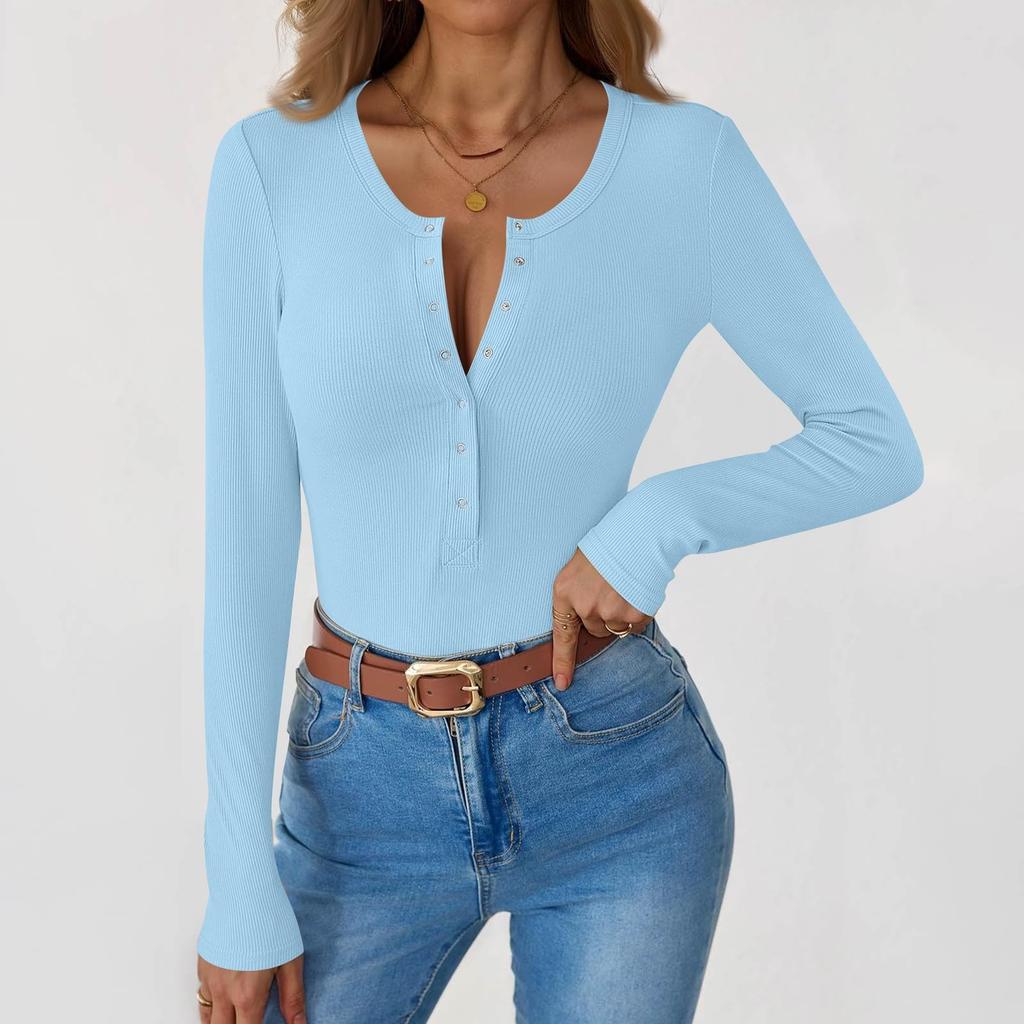 Женская и зимняя футболка с тонким низом, модная повседневная однотонная футболка с U-образным вырезом, длинный рукав