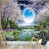 Настенная бумага Луна вишни в цвету дерева Природа Пейзаж Настенная живопись Гостиная Спальня Фото обои Домашний декор Фреска Плакат