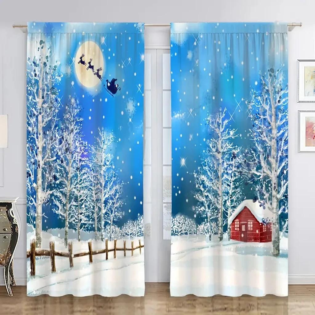3D Digital Print Curtains With Christmas Tree Snow for Boys Nursery Bedroom Kids Curtains Panels Drapes for Living Room Bedroom