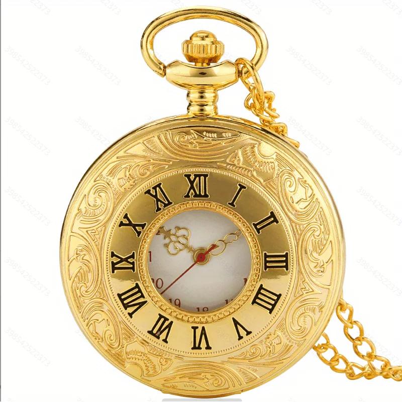 Винтажные унисекс римские цифры кварцевые стимпанк карманные часы женские мужские ожерелье кулон цепочка подарки