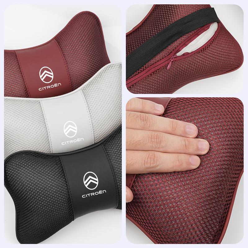 AOU4 Ice Silk Car Seat Neck Pillow Leather Cotton Headrest For Citroen C4 C3 C2 C1 Berlingo Xsara Car Interior Head Support keychain