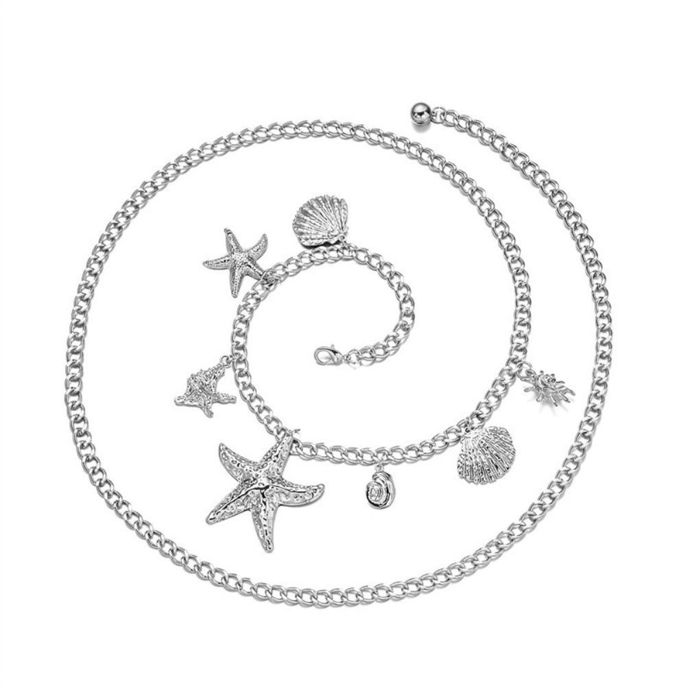 Gold Imitation Pearl Body Chain Multi-pendant Beads Belly Chain Retro Starfish Waist Chain Bikini
