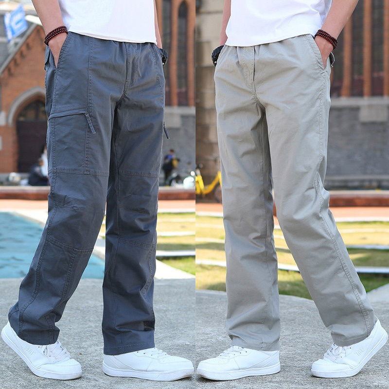 Мужские красивые брюки весна-осень четыре сезона тонкие большие размеры свободные однотонные широкие брюки повседневные прямые рабочие брюки