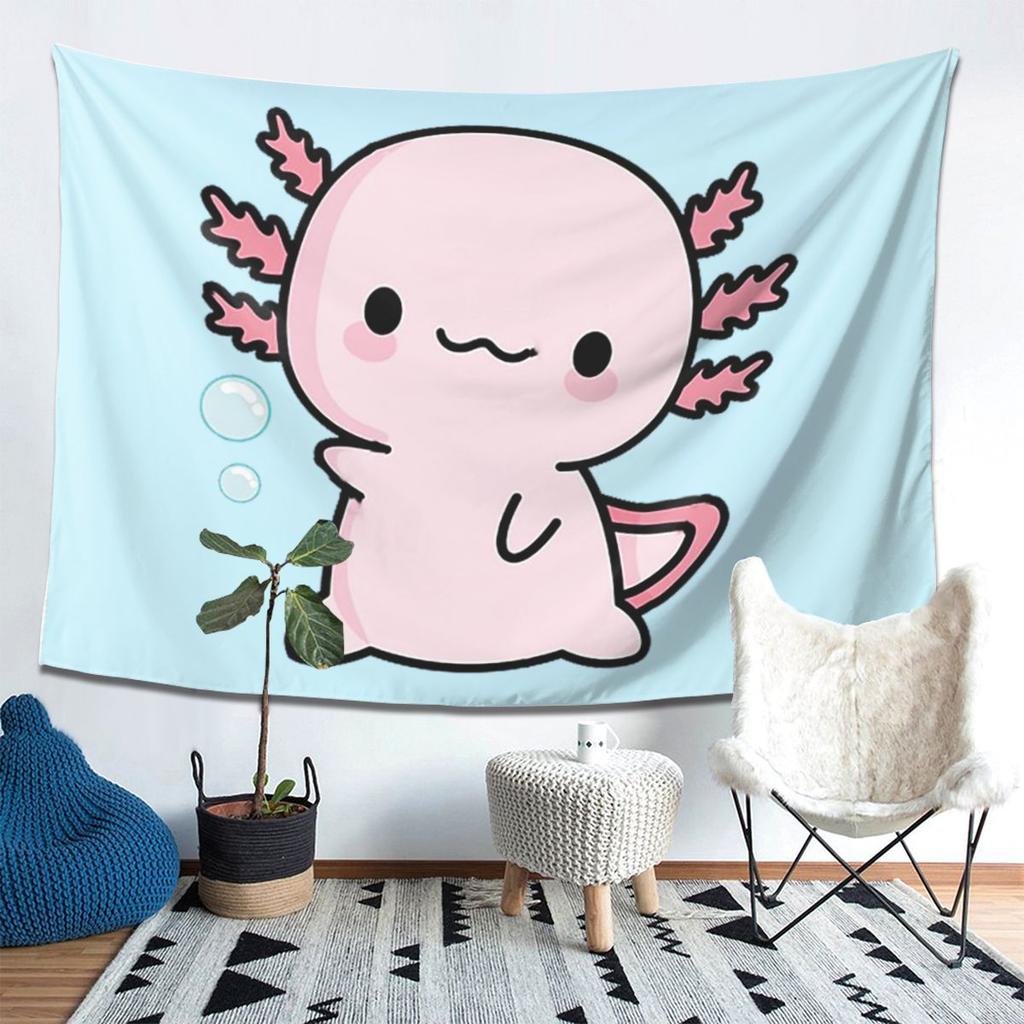 Cute Axolotl Salute Tapestry Decor Art Aesthetic Tapestries for Living Room Bedroom Home Wall Cloth Wall Hanging