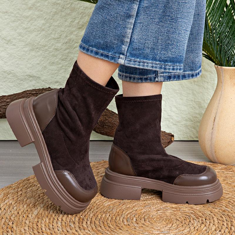 Vintage British Style  Boots for WomenSummer New Warm Versatile Thick Soled Chunky Heel Short Boots Stretch Slim Boots Comfortable Soft Sole Non slip