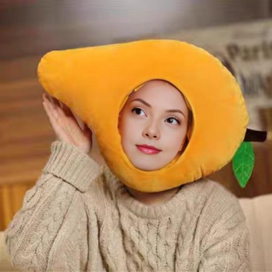 Фото-капюшон Яркий Цветной Фрукты Еда Форма Мягкий Плюшевый Головной Убор Отверстие для Лица Особенность Интернет-знаменитость Костюм Вечеринка Реквизит