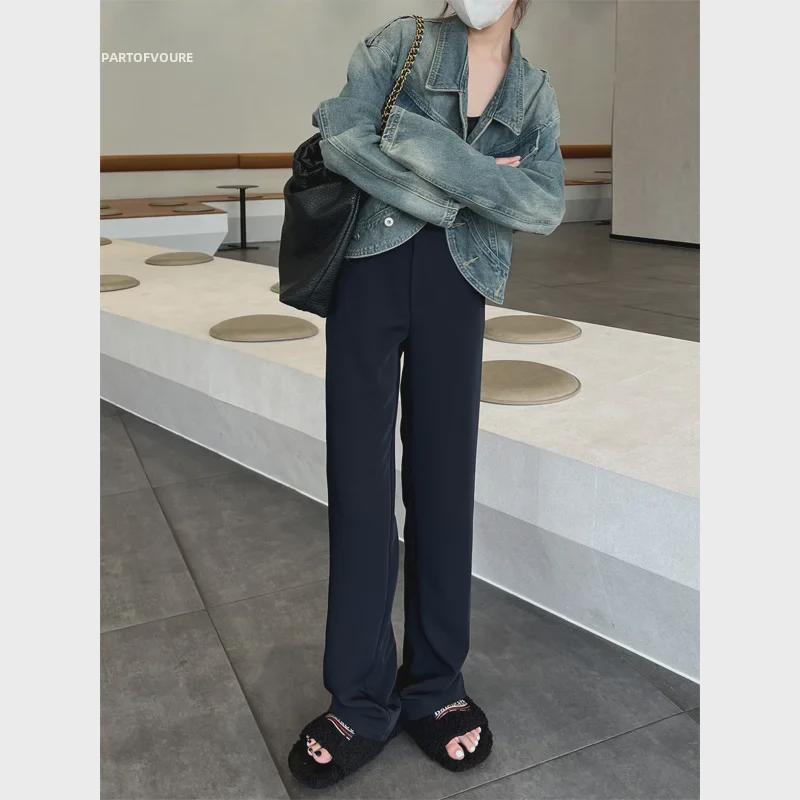 Женские черные брюки с высокой посадкой и широкими штанинами - Драпирующийся стиль для весны и осени