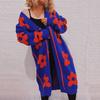 Autumn and Winter New Big Flower V-neck Long Sleeved Single Breasted Extended Cardigan Sweater Long Coat 3500 EMA