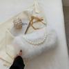 Autumn Winter Cute Plush Bag  New Women's Popular Pearl Chains Crossbody Solid Color Fashion Single Shoulder Fur Pack Korean