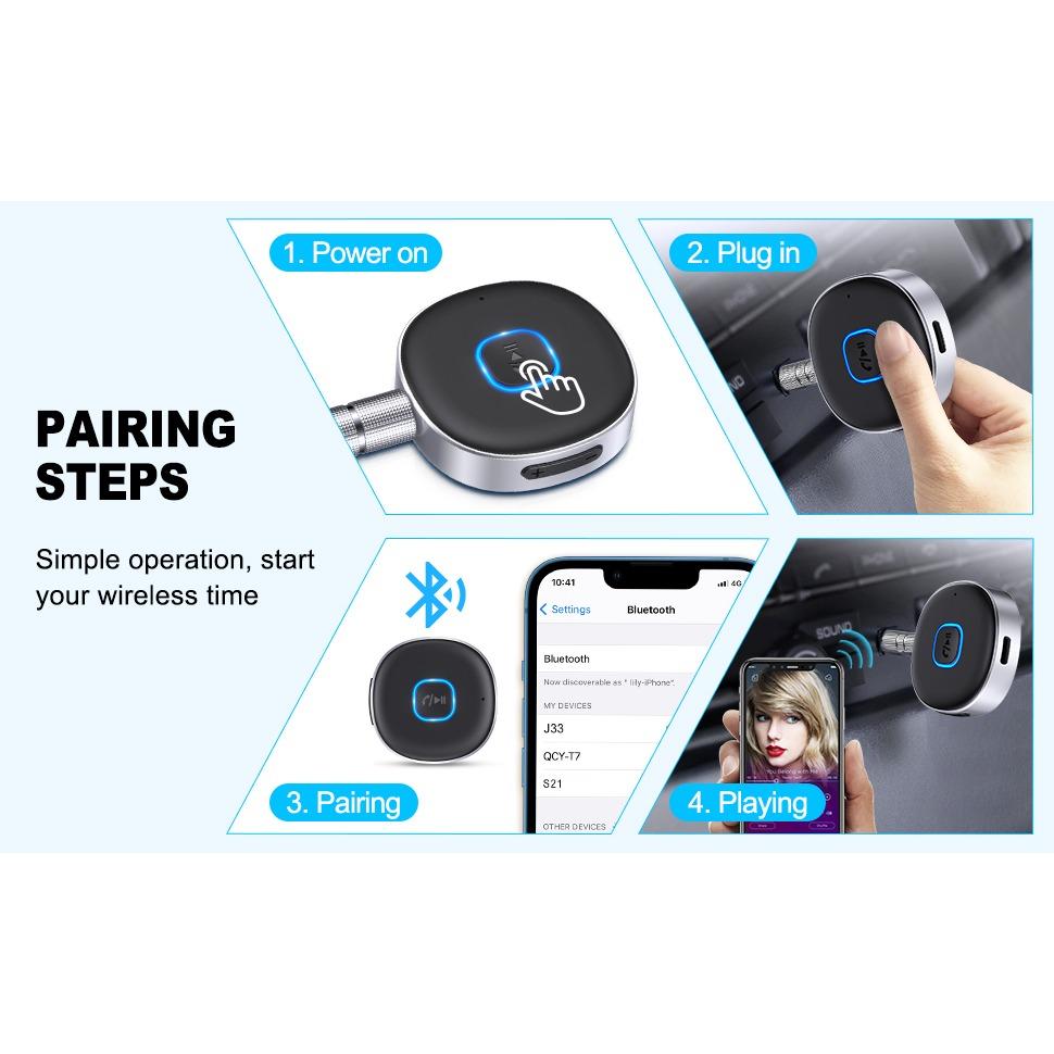 Автомобильный мини-адаптер Bluetooth, беспроводной автомобильный приемник Bluetooth 5.0 для домашних стерео/проводных наушников, звонки в режиме громкой связи, двойное соединение, время воспроизведения 16 часов