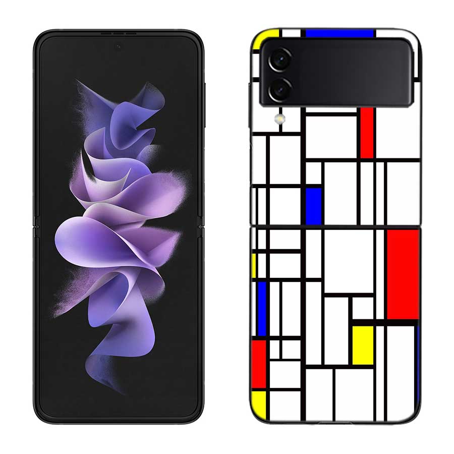 TOPLBPCS Mondrian Grid Phone Case For Samsung Z Flip 7 6 5G Galaxy Z Flip 5 4 3 Black Hard Cell Cover Luxury PC Shell Coque