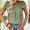 Женская летняя зеленая рубашка с короткими рукавами и рюшами, блузка с круглым вырезом, свободные топы