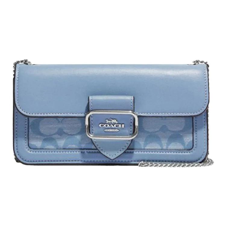 COACH Morgan Fabric Cow Leather Shoulder Bag , Crossbody Bag Small Women's Cornflower Blue (Unisex) Crossbody Bags CH150 SVM6A