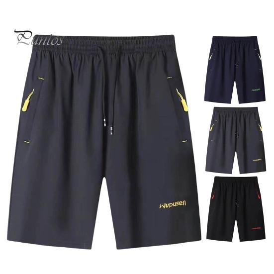 Мужские летние повседневные шорты с карманами на молнии, эластичные завязки на талии, широкие брюки для бега, фитнеса, пляжные шорты