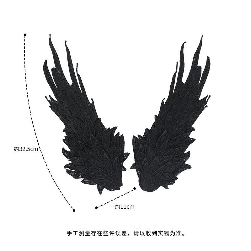 Lolita Angel Devil Wings Hair Clips Black White Embroidered Pair Women