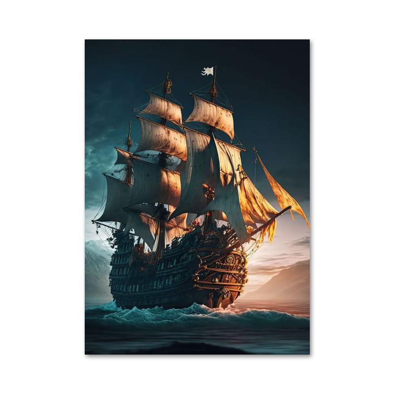 Абстрактный Набор Холстов Парусного Спорта в Океане - Яркое Морское Настенное Искусство для Гостиной