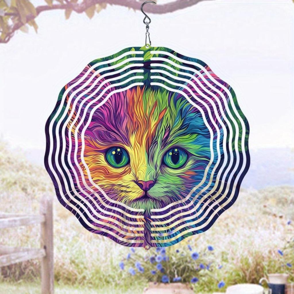 Очаровательный красочный котенок, ветряной спиннер, колокольчик ветра, 2D, металлический, для сада, патио, уличный подвесной орнамент для Дня благодарения, Рождества
