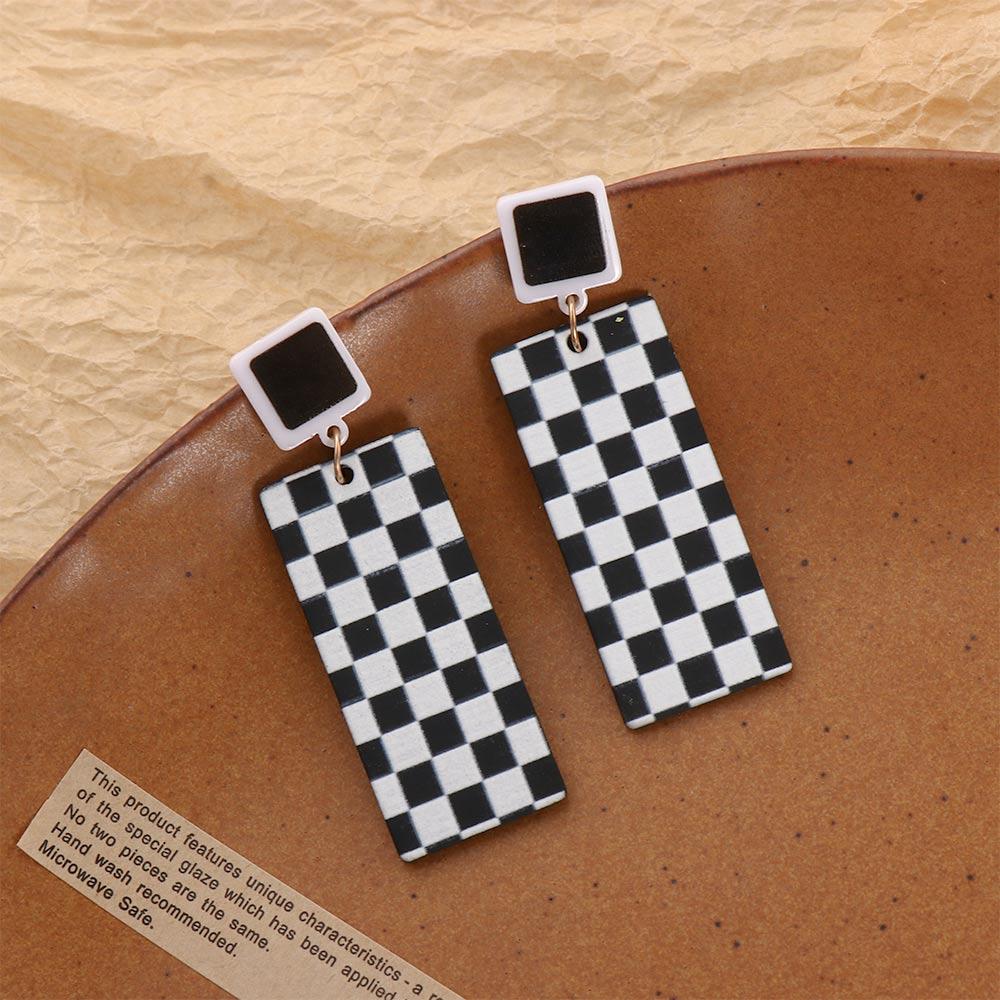 Square Korean Style Lattice Pattern Ear Studs Women Earrings Dangle Earrings Checkerboard Earrings