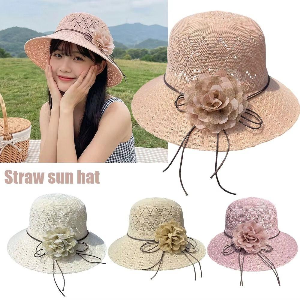 Foldable Design Beach Hat Flowers Decoration Straw Hat Fashion Sun Cap Outdoor Activities