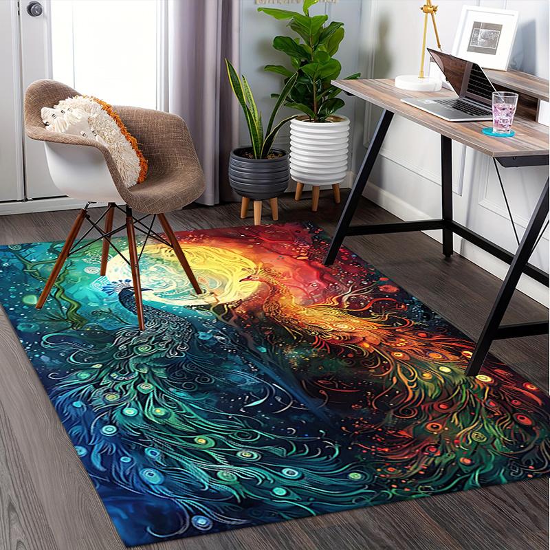 Colorful Peacock Chair Mat: Office Carpet, Oversized Rug for Home Decor, Sofa Mat, Desk Pad Gift Suitable for Bedroom, Living Room, Any Room