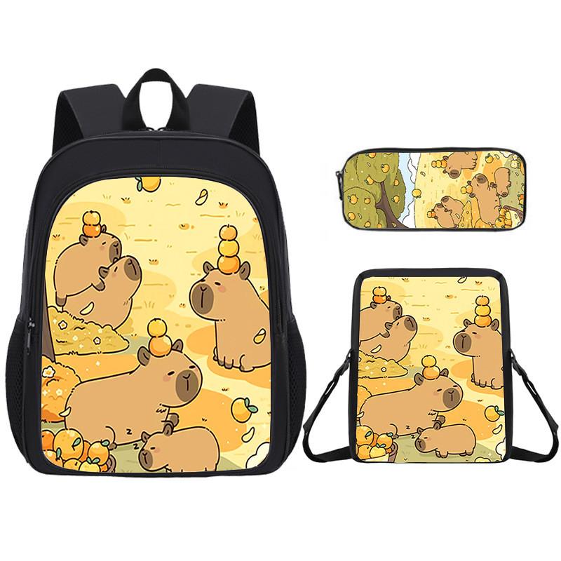 Capybara Educational Backpack Set With Large Capacity And Breathable Back Support