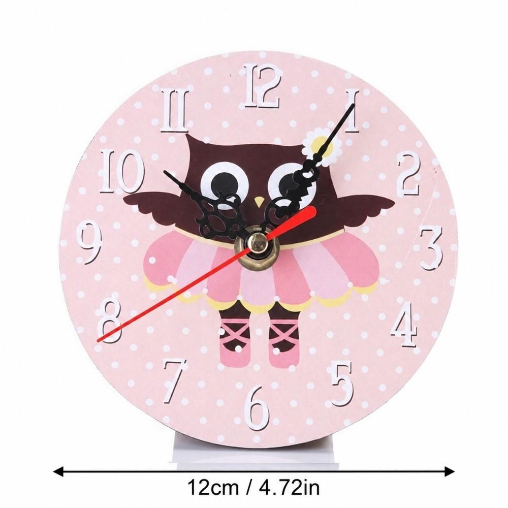 Oil Painting Design Round Wall Clock 4.72in Owl Pattern Clock Wooden Wall Clock Home Decoration