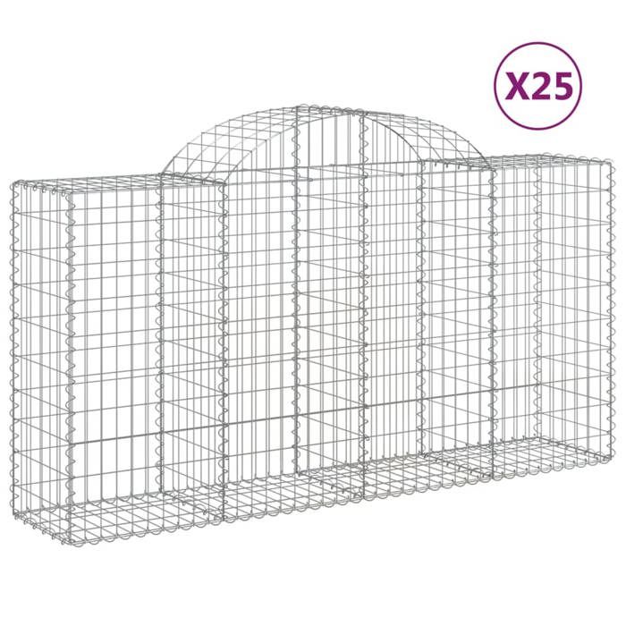 VidaXL Curved Gabion Baskets 25 Pcs 200x50x100/120 Cm Galvanized Iron, Gabion, Gabion Cage, Gabion Wall Basket, Wall 3146336