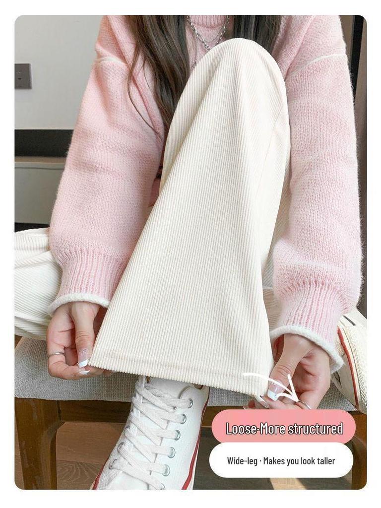 Autumn 2025 Women's Wide-Leg Pants: Flocked/Non-flocked, Anti-pilling, Loose, Fashionable, Floor-Length, Straight Casual Pants.