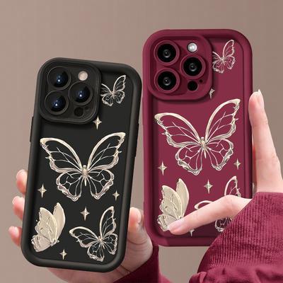 Для iPhone 16E 16 Pro 15 Pro Max 14 13 12 11 XR 8 чехол с принтом бабочки мягкий силиконовый противоударный защита линз TPU матовый чехол для телефона