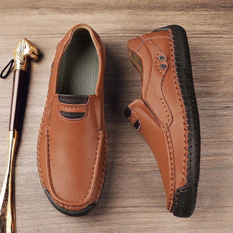 Men Genuine Leather Casual Shoes Breathable Moccasins Business Flats Driving Shoes Mens Moccasin Comfortable Slip On Loafers Size 38 48